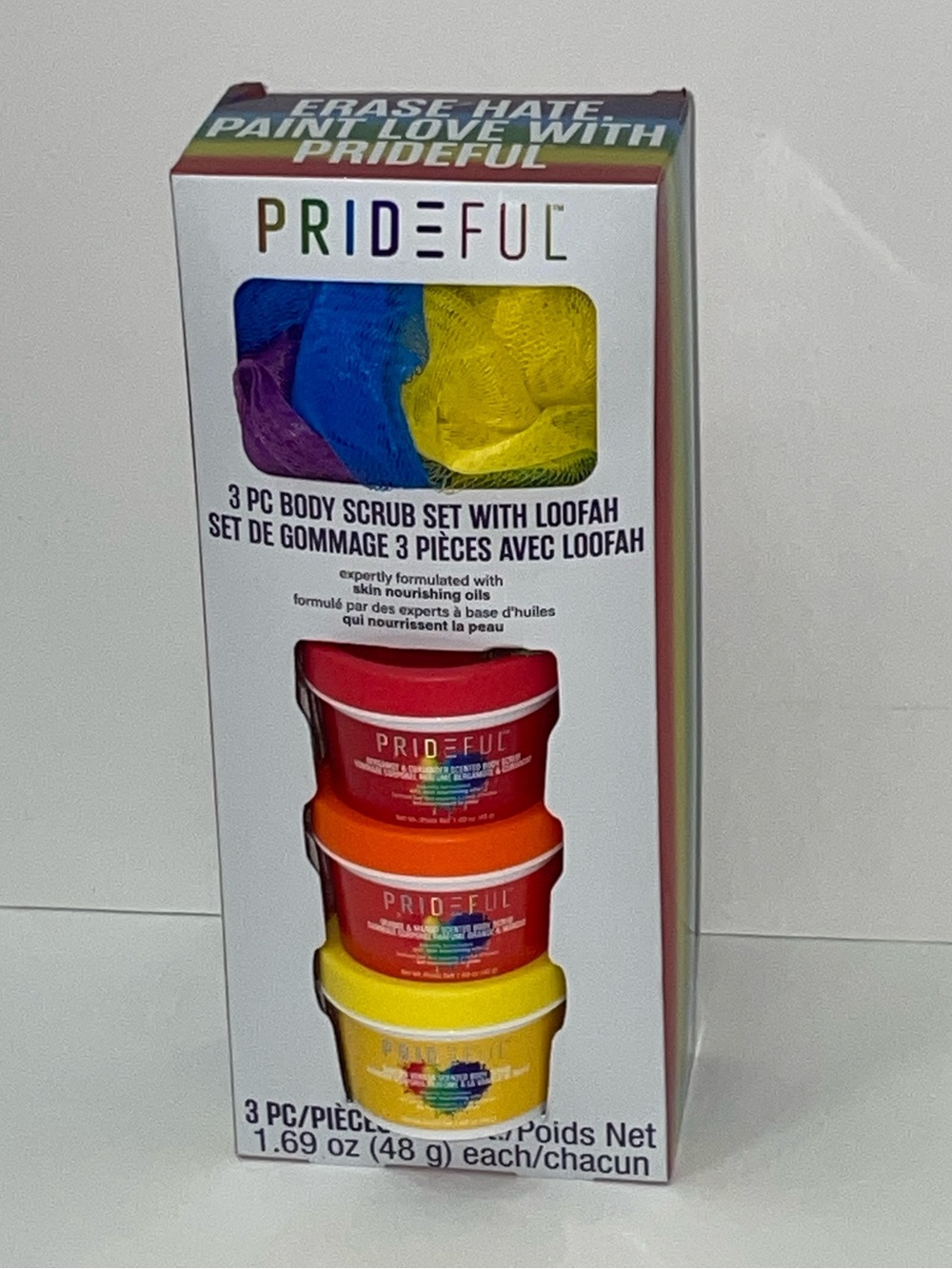 Prideful 3-Piece Body Scrub Set with Loofah — Red, Orange & Yellow